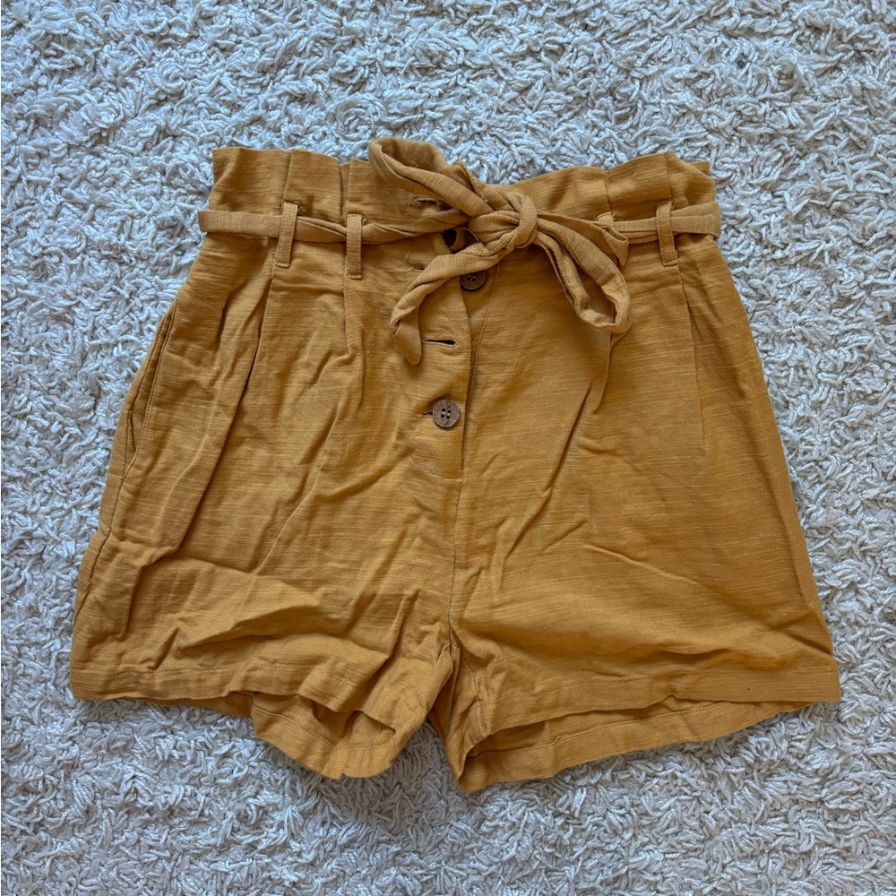 Primark High Waist Yellow Shorts with Tie Front